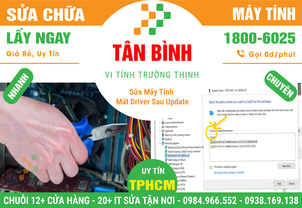 Địa Điểm Cài Lại Driver Bị Mất Sau Cập Nhật Windows Tại Quận Tân Bình