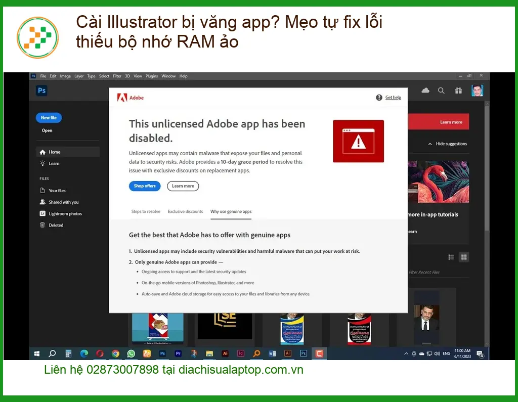 Illustrator bị văng app, lỗi RAM ảo? - Địa chỉ hỗ trợ gần đây
