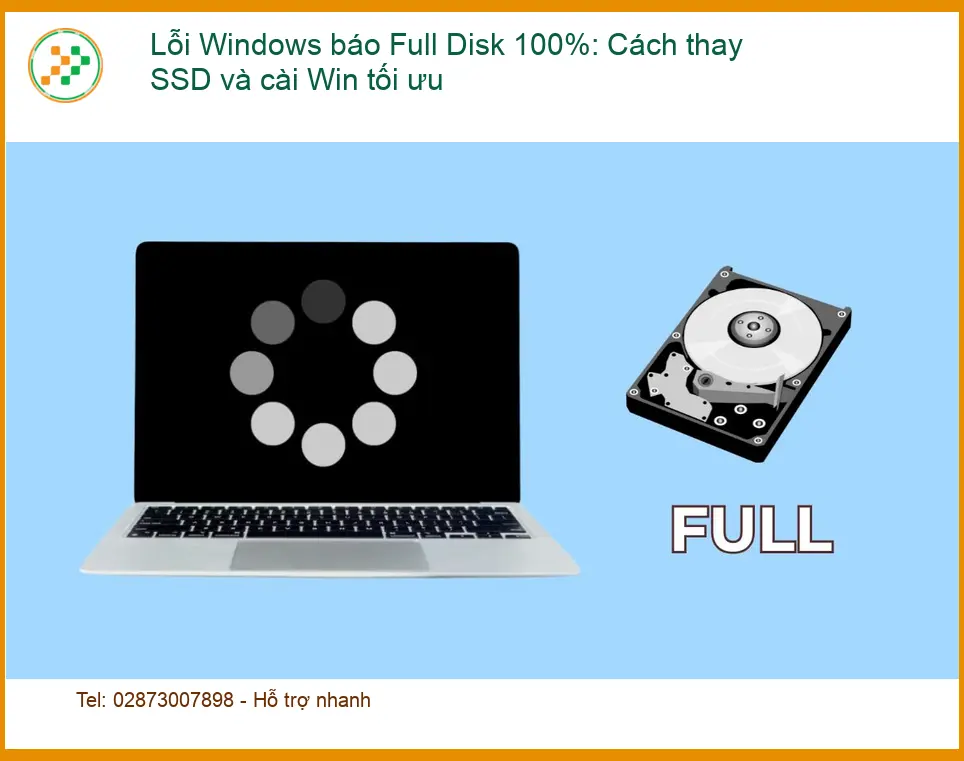 Windows Lỗi báo Full Disk 100%: Thay SSD, cài Win - Sửa laptop gần đây