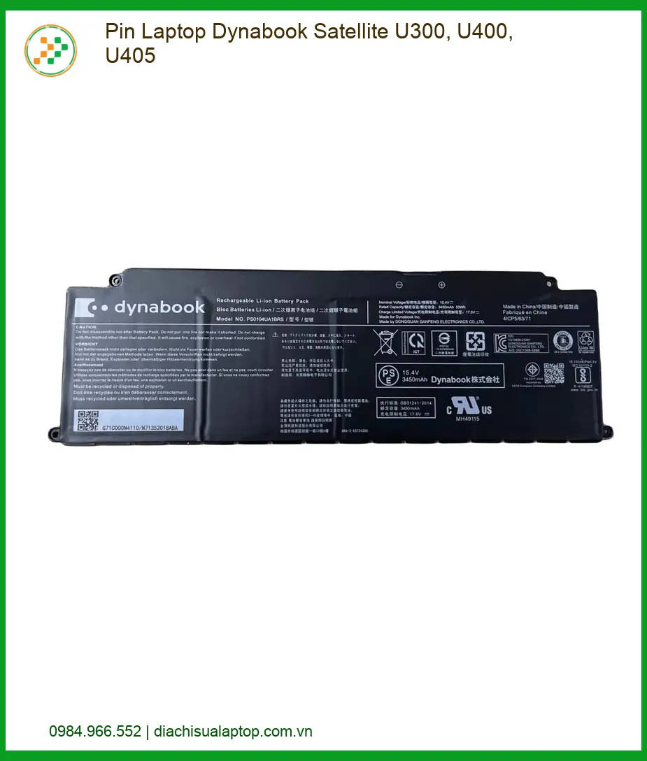 Pin Laptop Dynabook Satellite U300, U400, U405 - Địa chỉ thay lấy liền TPHCM