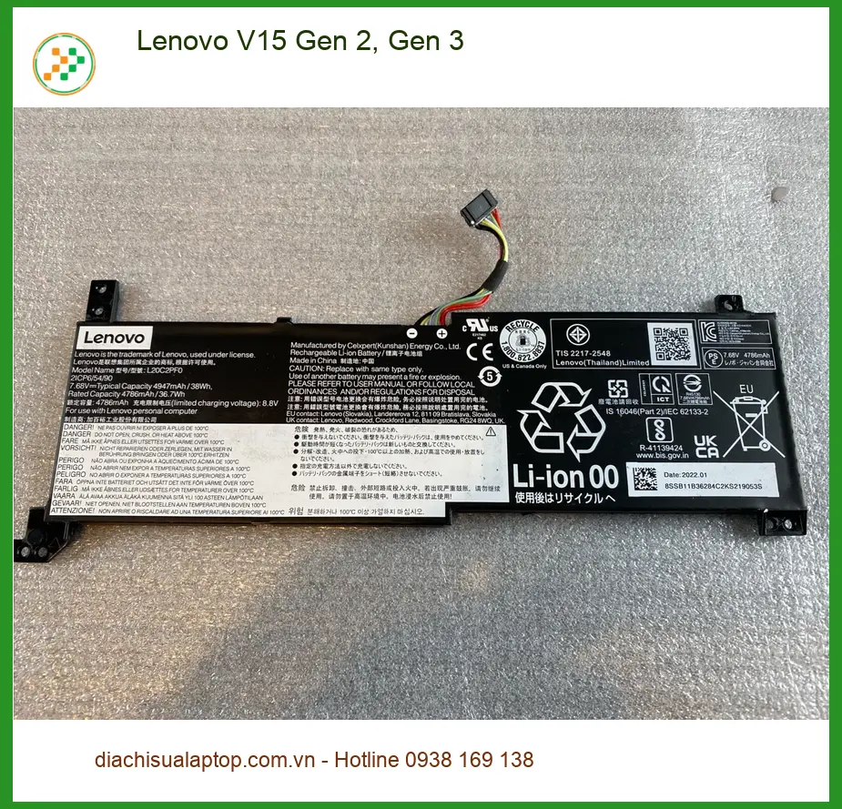 Pin Laptop LENOVO V15 Gen 2, 3 - Thay Nhanh Chóng Tại Cửa Hàng TPHCM