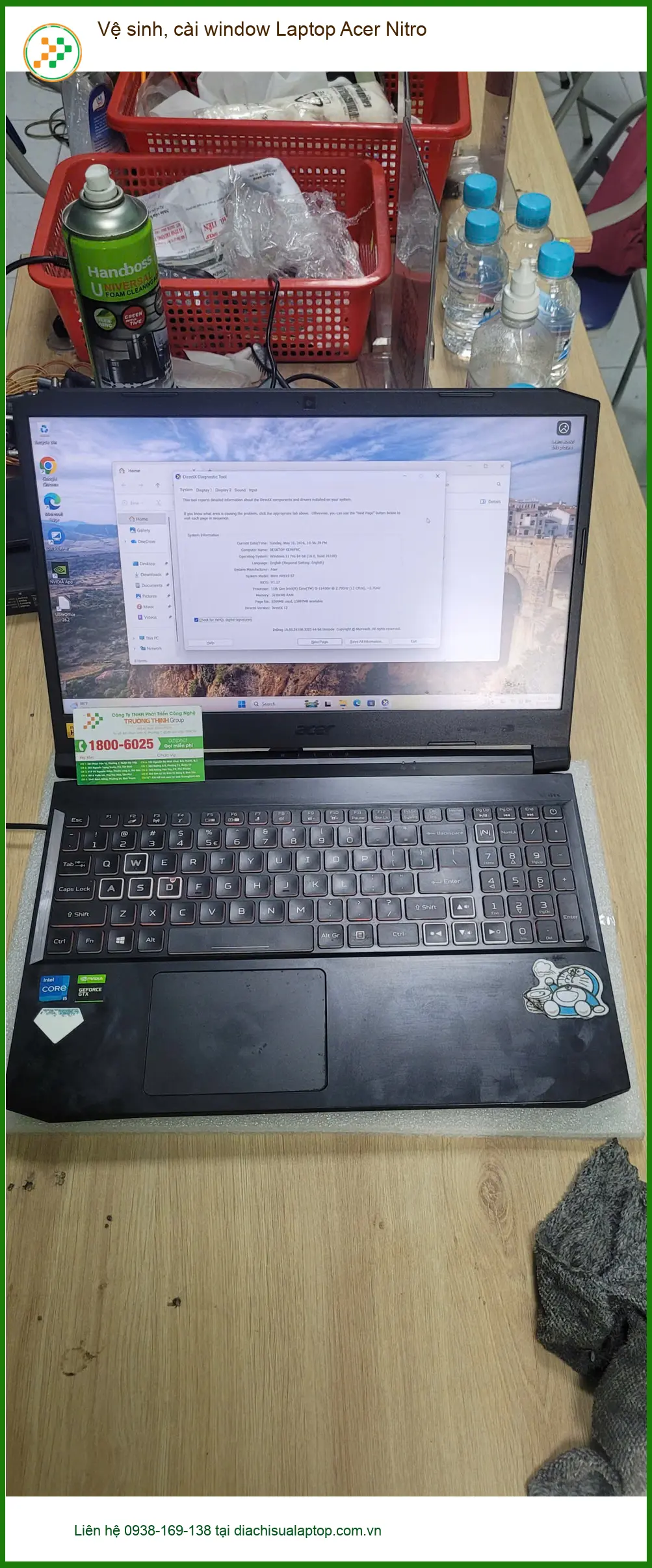 Anh Duy - Kiến trúc sư Quận Bình Tân: Vệ sinh, cài window Laptop Acer Nitro ảnh thực tế 1