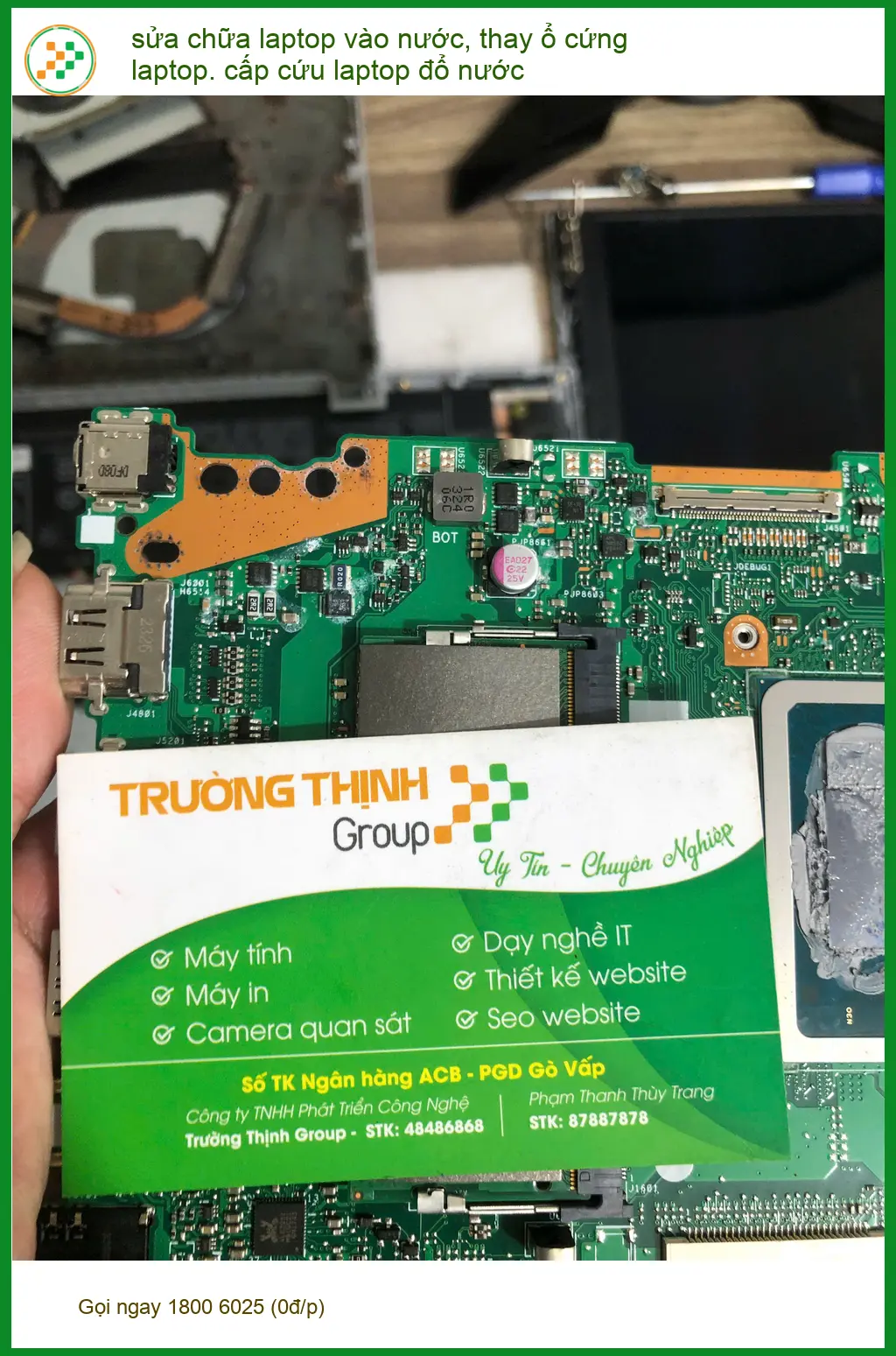 Chị Thanh ở Quận Bình Thạnh tìm chỗ sửa laptop đổ nước, thay ổ cứng ảnh thực tế 1