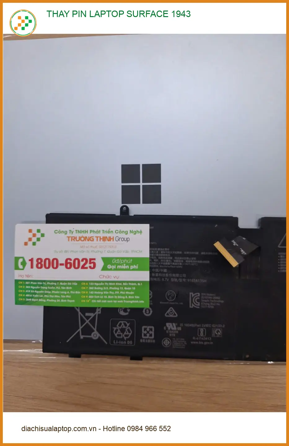 Tiệm thay pin laptop Surface 1943 Quận 12 - Anh Tùng hài lòng với dịch vụ lấy ngay ảnh thực tế 2