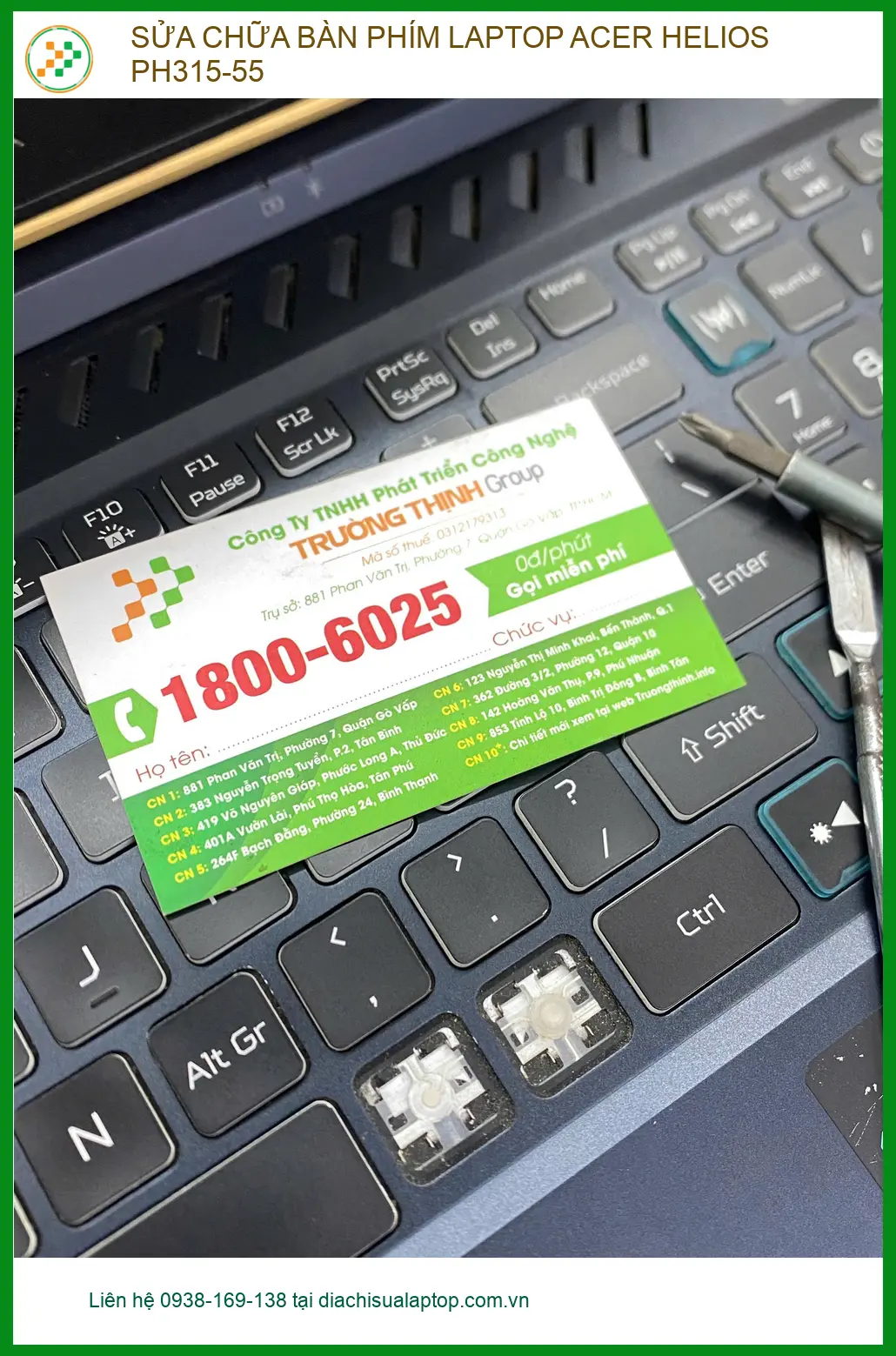 Dịch vụ sửa bàn phím Laptop Acer Helios PH315-55 Quận 12 - Chị Thanh review ảnh thực tế 1