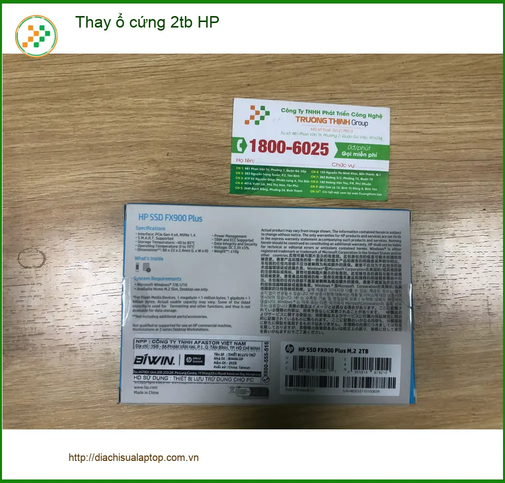 Anh Văn kỹ sư xây dựng lo mất dữ liệu cần thay ổ cứng 2tb HP ở Quận Bình Tân ảnh thực tế 1
