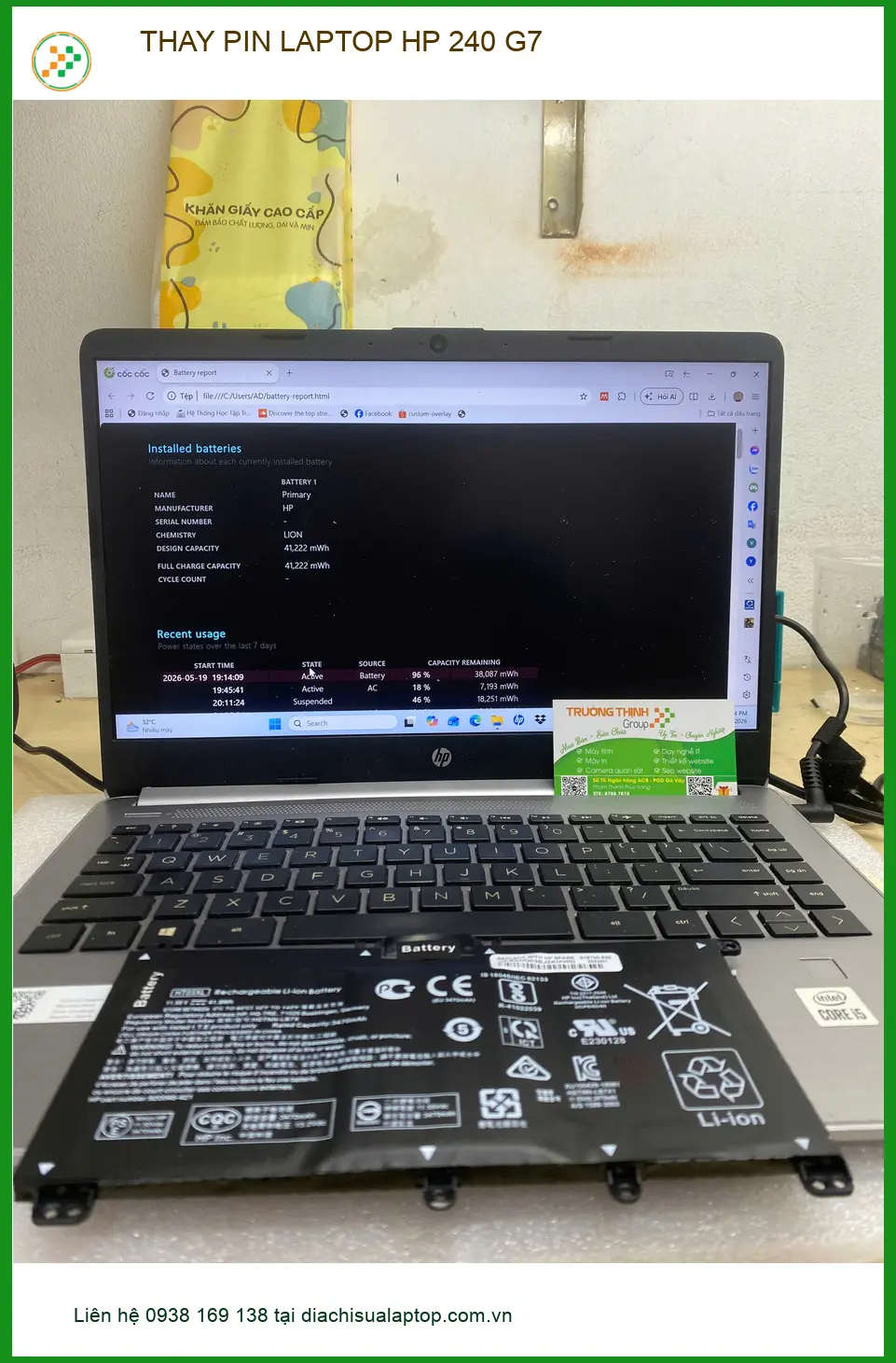 Anh Tấn sinh viên tìm trung tâm thay pin laptop HP 240 G7 Quận Gò Vấp lấy ngay ảnh thực tế 1