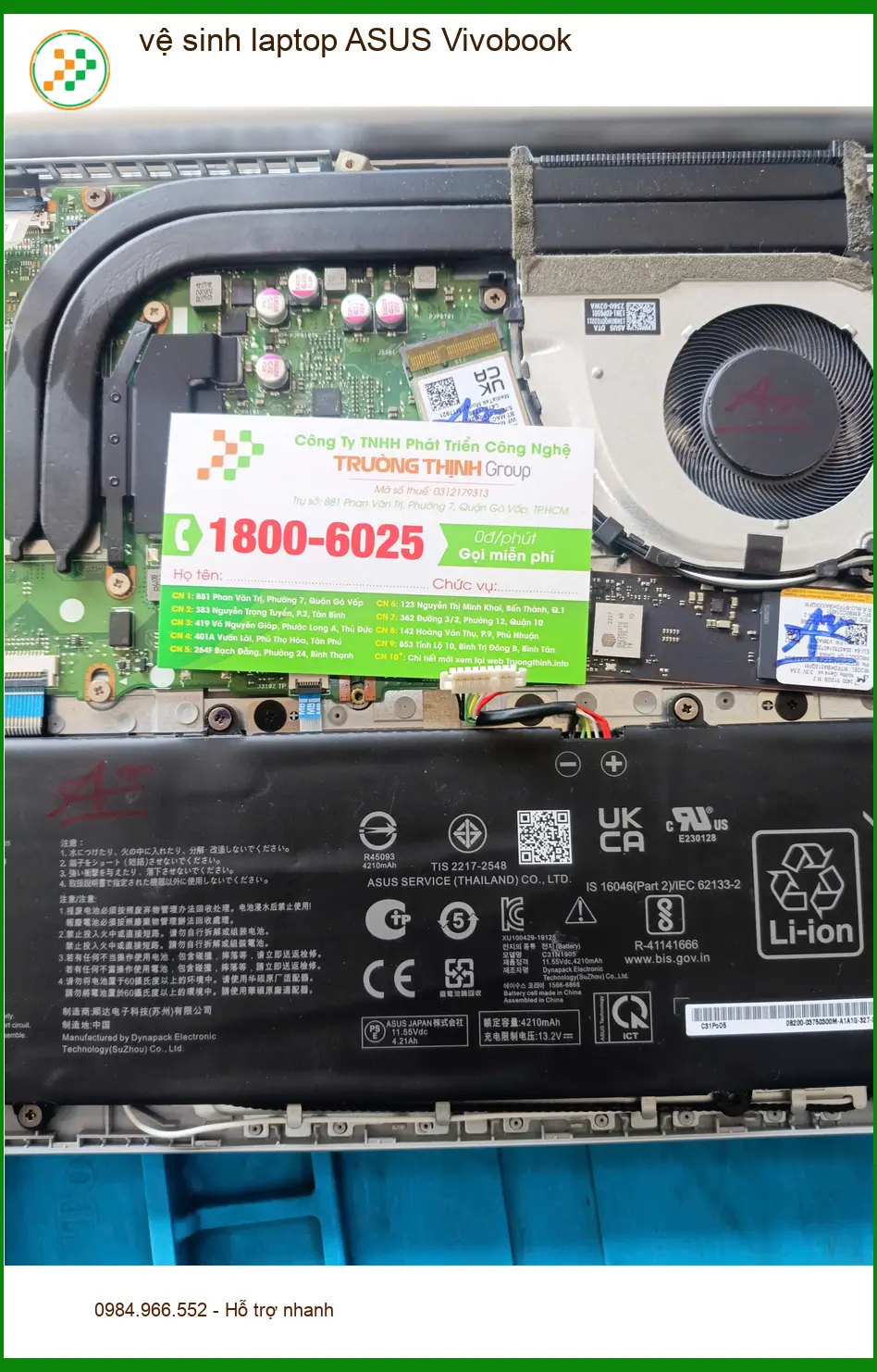 Anh Quang kế toán tìm chỗ vệ sinh laptop ASUS Vivobook Quận Tân Phú ảnh thực tế 2