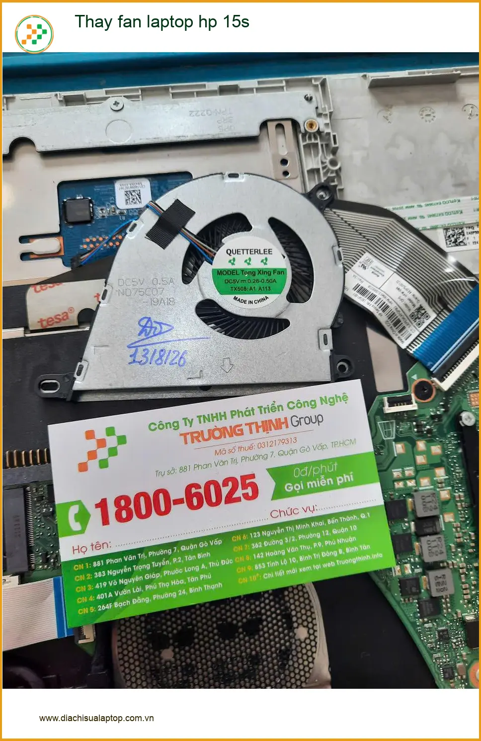 Anh Duy kỹ sư cần thay fan laptop HP 15s Quận Tân Phú lấy liền ảnh thực tế 2