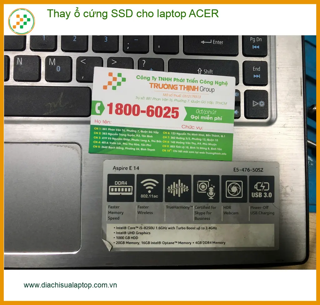 Anh Khôi tìm chỗ thay ổ cứng SSD cho laptop ACER ở Quận Bình Tân ảnh thực tế 1