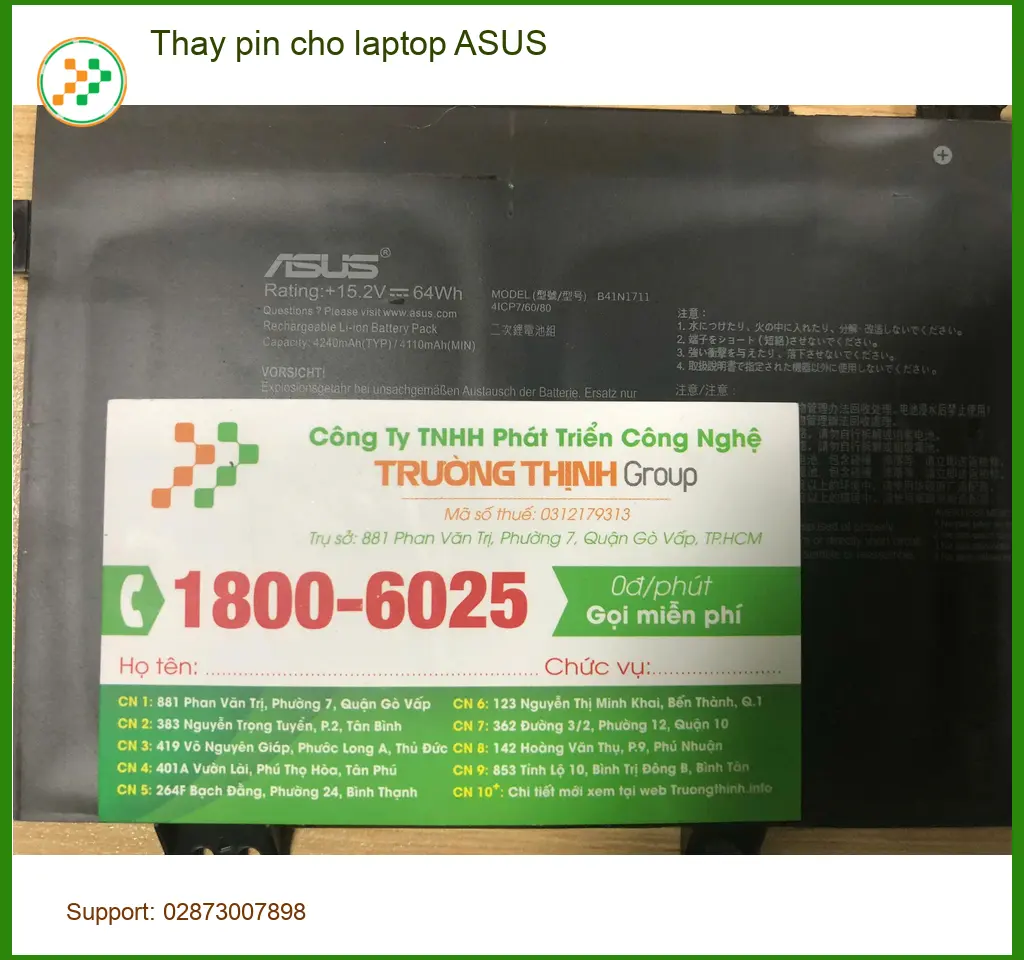 Anh Phúc ở Quận Bình Tân thay pin laptop ASUS bị chai ảnh thực tế 1